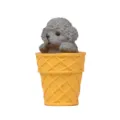 Süßer grauer Pudel Welpe in gelber Waffeltüte als Eisbecher, niedliche Tischdeko Deko Figur. - Plüschtier / Teddyhund (Gelber Eimer) / Grau