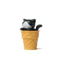 Niedliche schwarz weiße Katze in Waffel Eiscreme Hörnchen Miniatur Deko Figur Tisch Deko - Plüschtier / Katze (Gelber Eimer) / Schwarz