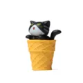 Süße schwarze Katze in Waffel Eiscreme Kegel Figur, Tier Modell für Tisch und Auto Dekor. - Plüschtier / Offenmäulige Katze (Gelber Eimer) / Schwarz
