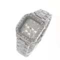 Montre Quartz Carrée Glacée Homme Luxe Diamant Incrusté Chronographe Bracelet - Argent