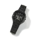 Montre quartz carrée homme style hip-hop en strass noirs avec des cadrans multifonctions. - Noir