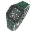 Montre quartz homme de luxe entièrement sertie de strass verts et lunette octogonale. - Noir et Vert