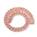 Collier chaîne cubaine glacée hip hop pour homme 20mm strass or rose bijoux bling - 8 pouces / Or rose