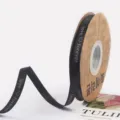 Black satin ribbon 1cm width with love forever print for floral gift wrapping and bouquet. - Black