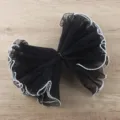 Ruban en tulle plissé noir avec bordure de perles blanches pour emballage floral et loisirs créatifs. - Perles Bilatérales / 28CM*3.4M / Noir