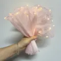 Materiel d'emballage de fleurs en filet ondule rose avec guirlande lumineuse LED pour bouquet - Lumineux Unilatéral / 28CM*2M / Rose