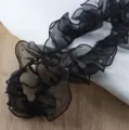 Μαύρη πλισέ κορδέλα από τούλι με πέρλες για συσκευασία λουλουδιών και διακόσμηση ρούχων. - 1 Μέτρο / Μαύρο Μαργαριτάρι