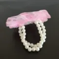 Flor de muñeca de perlas de doble hebra de encaje rosa para boda de dama de honor fiesta - 10x6cm / Rosa