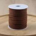 Brown faux suede cord on white spool, 3mm wide, ideal for gift wrapping and craft DIY. - Dark Coffee