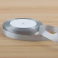 1cm silver satin ribbon roll for flower bouquet packaging, gift wrapping, and craft bow making. - Gray