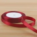 1cm red satin ribbon for floral packaging, gift wrapping, bow making, and baking decoration. - Burgundy