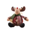 Adorable plush Christmas reindeer pendant ornament featuring green scarf and red plaid - Sitting Reindeer
