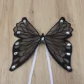 Accesorios de ramo con alas de mariposa negra, bordado de encaje con pedrería, elegante decoración. - 1 unidad/paquete / Negro