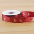 Red Christmas gold-stamped ribbon roll for gift wrapping, floral decor, and DIY bows. - Polyester Style B / 2.5cmx25 Yards / Burgundy