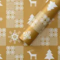 Goldene Weihnacht Blumen Geschenkpapier BOPP wasserdichte Rolle mit nordischen Motiven - 20 Stück/Packung / Gelb Weihnachts-Gitter