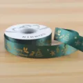 Christmas gold stamping ribbon for gift wrapping, DIY crafts, and holiday party decoration. - Polyester Style A / 2.5cmx25 Yards / Green