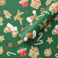 Weihnachten wasserdichte BOPP Geschenkpapier Rolle, grünes Lebkuchen Rentier Blumenbouquet. - 20 Stück/Packung / Grün Heiligabend