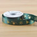 Green Christmas ribbon with gold foil snowflakes and snowmen, perfect for gift wrapping and DIY crafts. - Polyester Style B / 2.5cmx25 Yards / Green