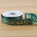 Christmas gold stamped ribbon for gift wrapping, flower decoration and DIY handmade bows. - Style B Christmas Grosgrain / 2.5cmx25 Yards / Green