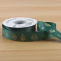 Christmas gold stamped ribbon dark green festive gift wrapping craft DIY bow decoration SKU - Style C Christmas Grosgrain / 2.5cmx25 Yards / Green