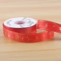 Red Christmas ribbon with gold stamping patterns, perfect for holiday gift wrapping and DIY crafts. - Style D Christmas Grosgrain / 2.5cmx25 Yards / Red