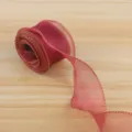 Nastro in organza rosso trasparente con bordo dorato per confezioni floreali, regali e decorazioni. - 10 Iarde/Busta / Rosso Stella Marina