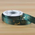Christmas gold stamping ribbon for gift wrapping, floral decoration and DIY bows. - Polyester Style D / 2.5cmx25 Yards / Green