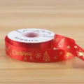 Christmas gold stamping red ribbon for gift wrapping, flower decoration and DIY handmade bows. - Polyester Style C / 2.5cmx25 Yards / Red