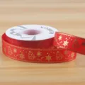 Red Christmas foil printed ribbon for gift wrapping, DIY bows and holiday party decor. - Style F Christmas Grosgrain / 2.5cmx25 Yards / Red