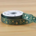 Christmas green gold-stamped ribbon roll with snowflakes and trees for gift wrapping DIY. - Style F Christmas Grosgrain / 2.5cmx25 Yards / Green