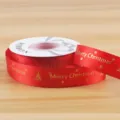 Christmas gold stamping red ribbon for gift wrapping box cake decoration DIY bow crafting - Polyester Style F / 2.5cmx25 Yards / Red