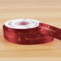 Christmas gold stamping ribbon for gift wrapping, flower bouquet decoration, and DIY bows. - Polyester Style F / 2.5cmx25 Yards / Burgundy