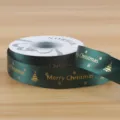 Christmas green gold stamped ribbon for gift wrapping, flower decoration, and DIY holiday bows. - Polyester Style F / 2.5cmx25 Yards / Green