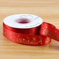 Red Christmas gold stamping ribbon for gift wrapping, DIY bows and holiday decoration. - Polyester Style H / 2.5cmx25 Yards / Red