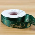 Green Christmas gold stamping ribbon roll for DIY gift wrapping and holiday decoration. - Polyester Style H / 2.5cmx25 Yards / Green