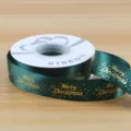 Christmas gold stamped ribbon green fabric gift wrapping DIY bow decoration craft supply - Polyester Style G / 2.5cmx25 Yards / Green