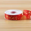Red Christmas gold-stamped ribbon for gift wrapping, floral decor and DIY craft projects. - Polyester Style E / 2.5cmx25 Yards / Red