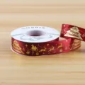 Christmas gold stamping ribbon for gift wrapping, flower bouquet decoration, DIY crafts. - Polyester Style E / 2.5cmx25 Yards / Burgundy