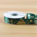 Christmas green gold stamped ribbon for holiday gift wrapping and DIY crafts decoration - Polyester Style E / 2.5cmx25 Yards / Green