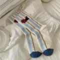 Cute striped mid-tube socks for women, featuring a playful black cat cartoon design. - Women's Size 35-39 / Vertical Stripes