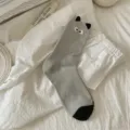 Cute grey cat ears cartoon mid-tube socks women sweet niche style cotton socks daily wear - Women's Size 35-39 / Gray