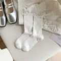 Calzini bianchi con volant da donna, design in rete traspirante, graziosi calzini in cotone casual. - Taglia unica / Bianco puro