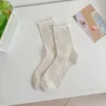 Summer women lace mesh socks breathable thin combed cotton casual slouch socks beige - Oatmeal