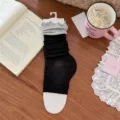 Korean style contrast color ruffled leg warmers breathable cotton half palm socks variant - One Size / Black & Light Gray