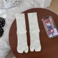Ballet style white split toe socks for women, breathable thin mid tube summer two toe socks. - Cream White