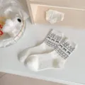 Calzini medi in cotone bianco in stile coreano con fiocchi neri e cuori, estetica retrò. - Fiocco Bianco