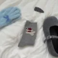 Cute cartoon dog pattern grey winter warm knit socks for women, cozy and stylish daily wear. - Light Gray