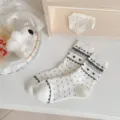 Women's cute retro Fair Isle heart polka dot mid-tube cotton socks Korean casual wear - White Heart