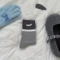 Grey embroidered puppy wool socks for women, warm winter thermal fleece lined crew socks variant. - Light Gray