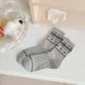 Grey fair isle heart dot pattern cotton crew socks, vintage korean style womens socks - Gray Heart